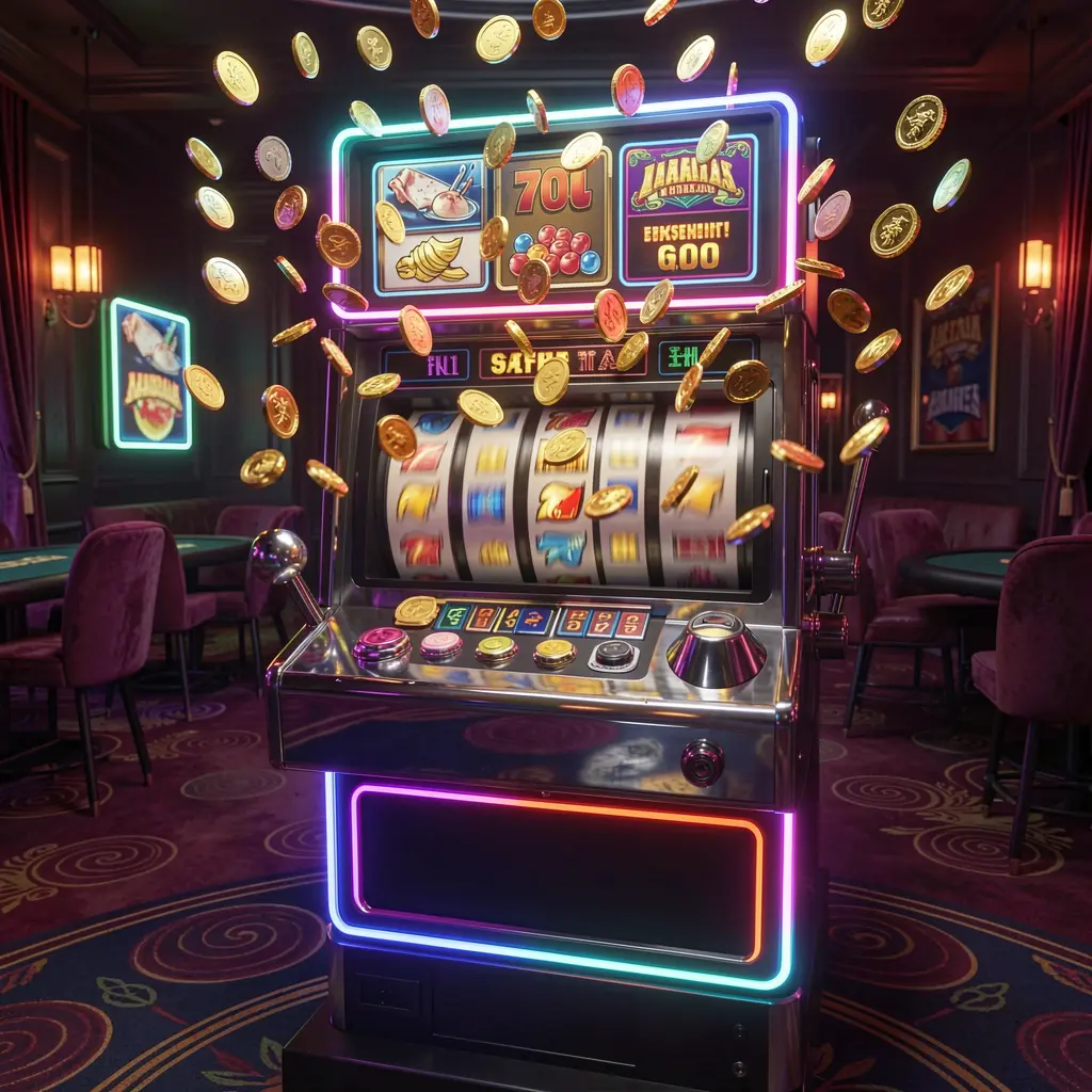 SINA66 – Discover premium slot gameplay and big win potential today Modern slot machine with bright reels and scattered gold coins highlighting premium slot gameplay at SINA66 online casino in the Philippines